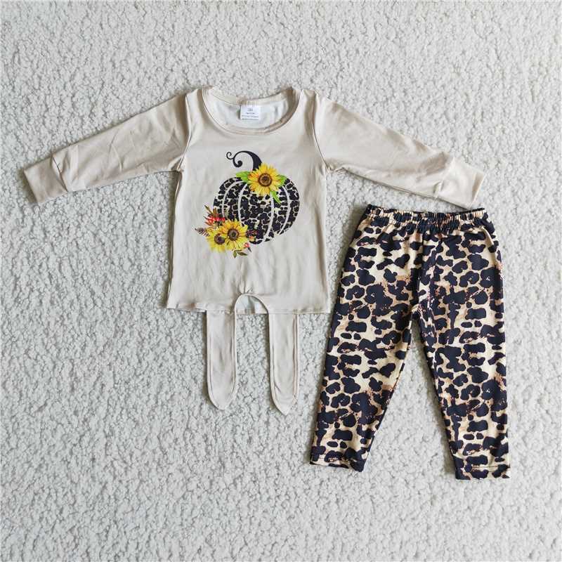 Khaki Pumpkin leopard girls suits 6 A23-29