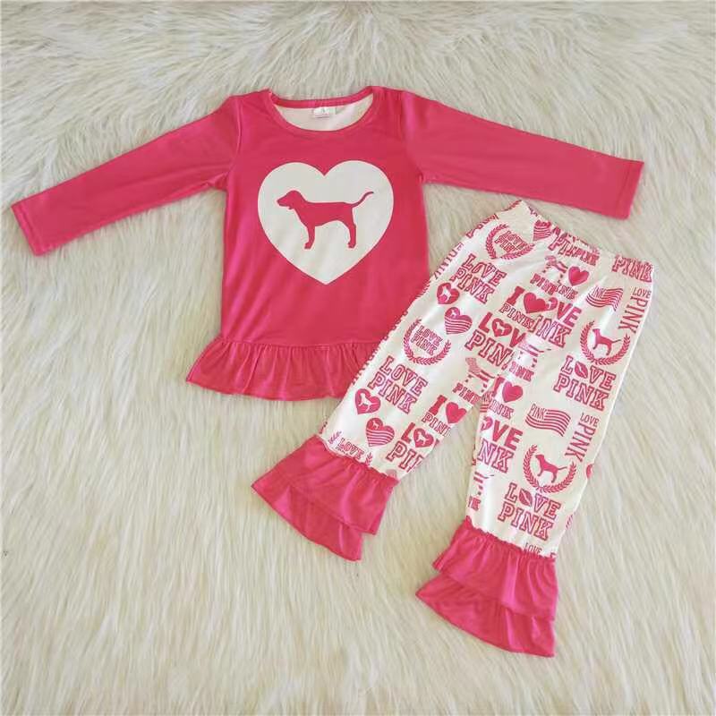 6 A26-13 baby girl clothes pink dog long sleeve valentine's day set-promotion 2023.10.9