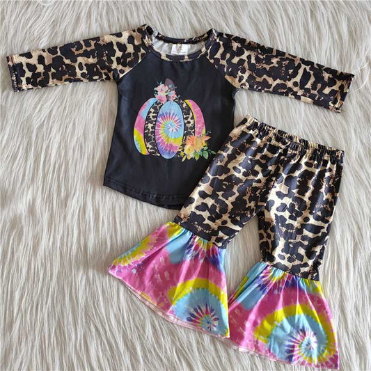 girls pumpkin leopard suits 6 A27-17