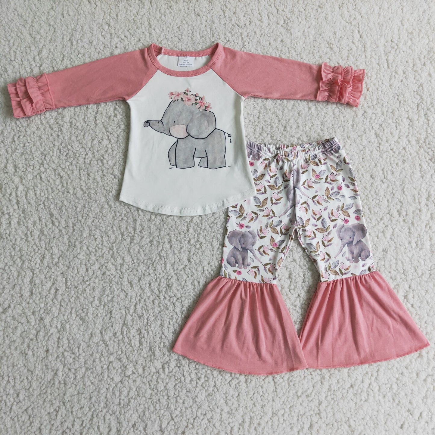 6 A28-18 girl pink elephant winter long sleeve set-promotion 2023.10.30