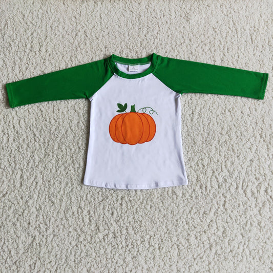 BOYS thanksgiving Pumpkin green sleeve T-shirt 6 A29-11