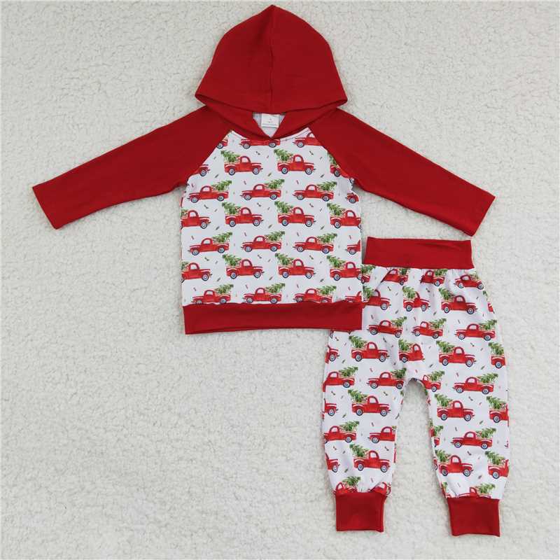 6 A29-28 boys Xmas tree truck hoodies red suits-promotion 2023.11.11