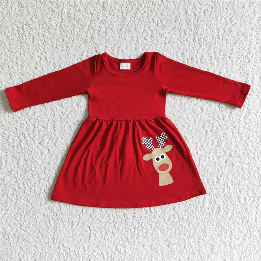 girls Xmas Reindeer printed red dress 6 A30-26-1