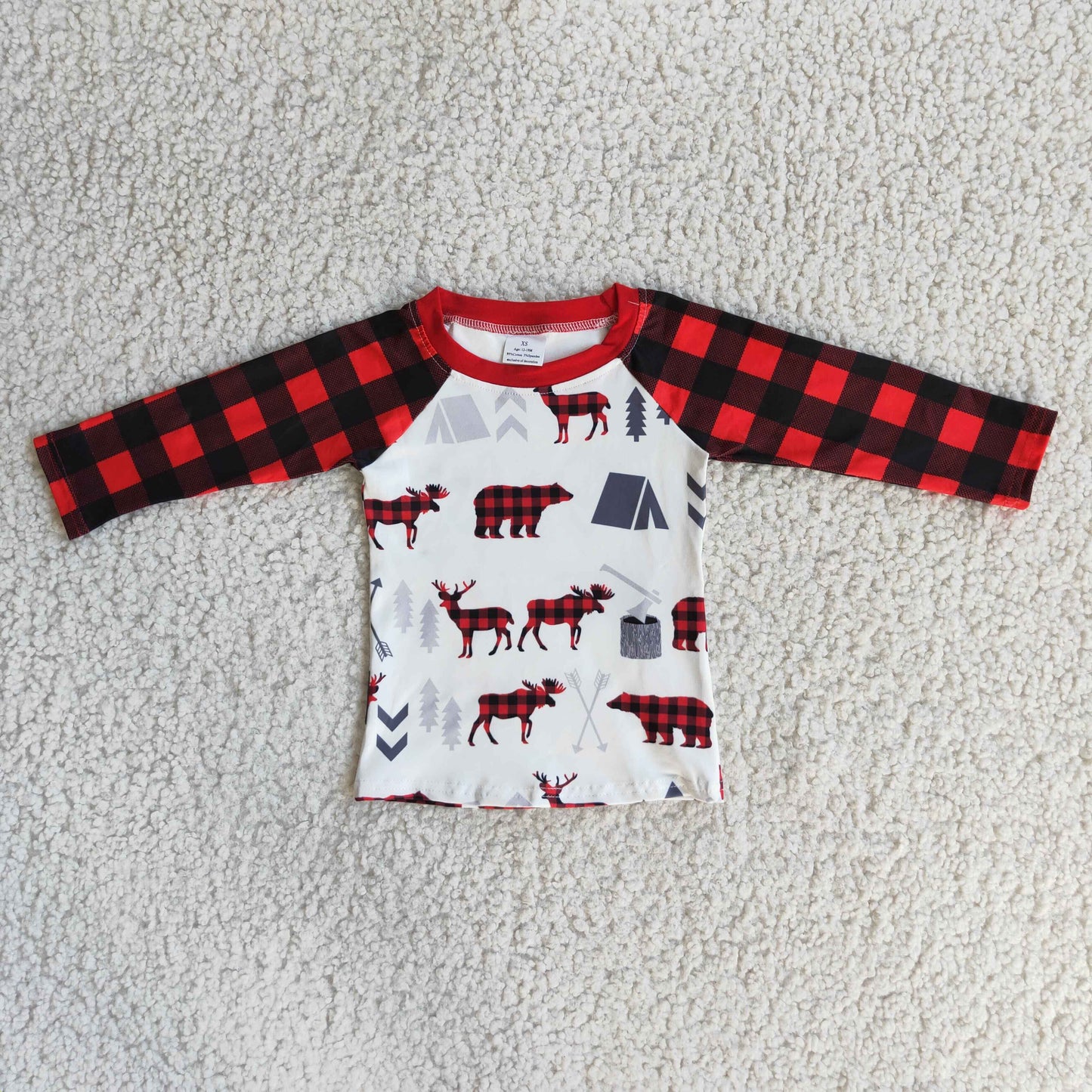 6 A33-1 baby boy black and red plaid animal christmas t-shirts Tops-promotion 2023.10.16