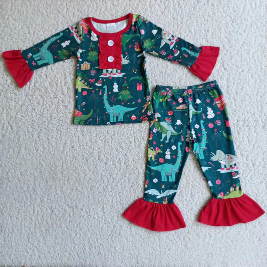 6 A4-28 baby girl Christmas Dinosaur Long Sleeve long pants set-promotion 2023.11.25