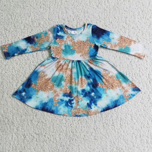 6 A6-18 baby girl blue tie dye long sleeve Dresses-promotion 2023.12.9