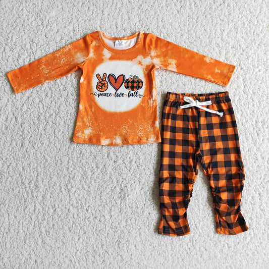 Peace Love Fall Tops Plaid Leggings Sets 6 A9-27