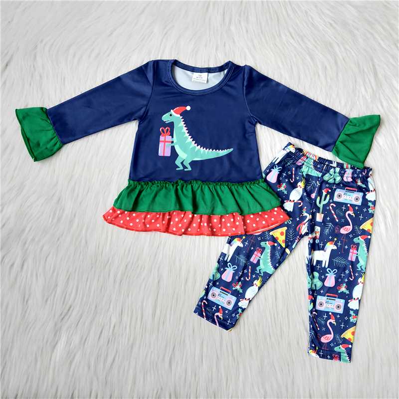 6 B10-21 baby girl Christmas Dinosaur tunic top legging pants set-promotion 2023.10.16