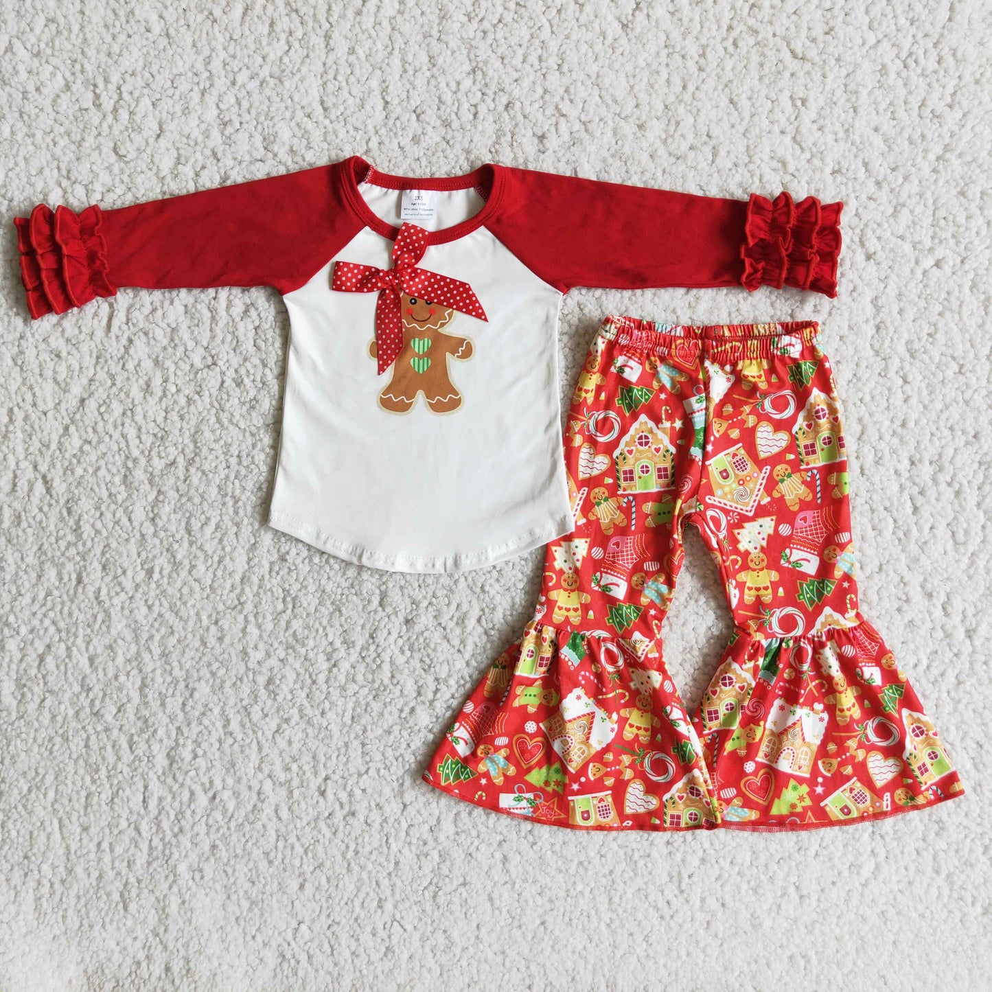 6 B10-37  baby girl gingerbread man christmas bell bottoms set-promotion 2023.12.2