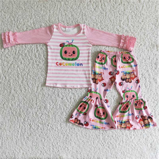 girls cartoon pink tops bottoms set 6 B11-23