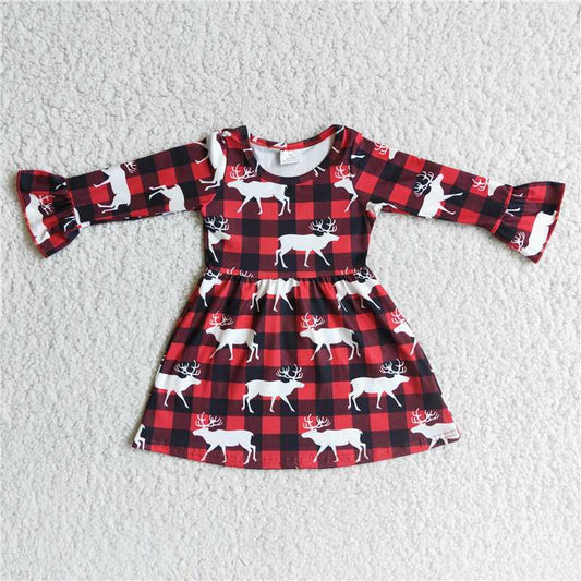 6 B2-21 baby girls Xmas Reindeer printed plaid dress-promotion 2023.10.16