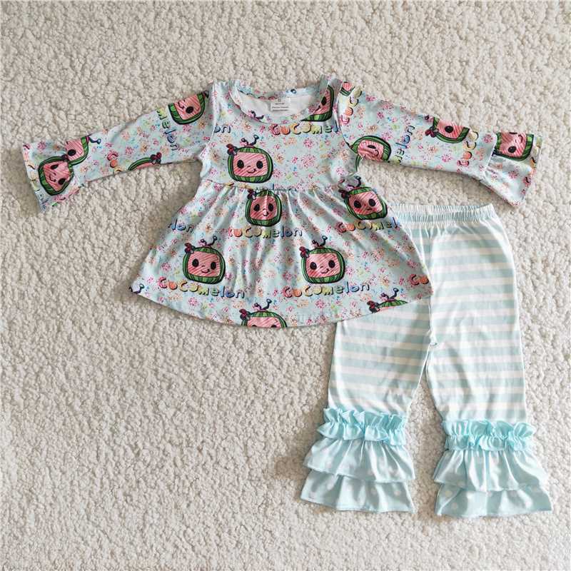 6 B3-20 baby girl cartoon tunic tops frilly bottoms set-promotion 2023.11.11