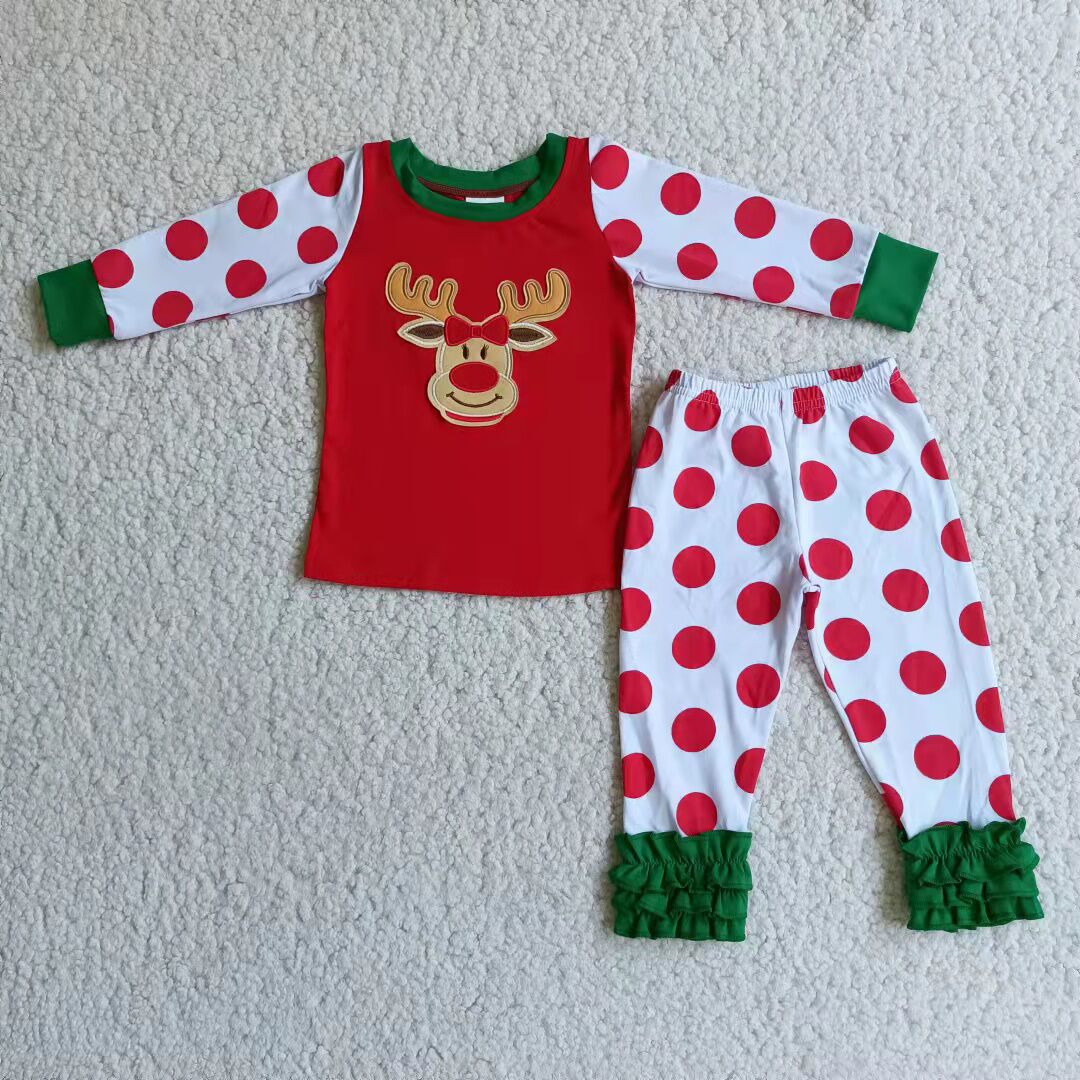 6 B4-18 boys Christmas reindeer Embroidery Dot Pajamas sets-promotion 2023.11.25