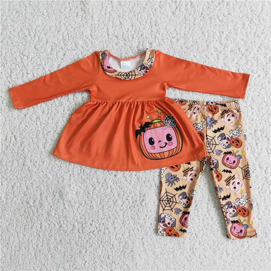 orange cartoon tunic Tops leggings set 6 B4-40