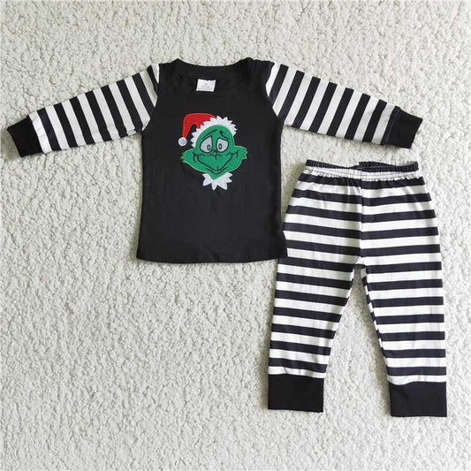 6 B7-17 boys Xmas Cartoon black stripe outfit-promotion 2023.11.11