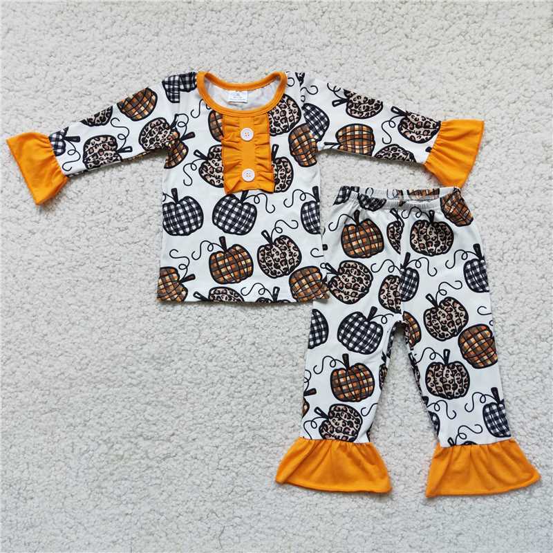 leopard pumpkin girls long sleeve pajamas set 6 C10-38