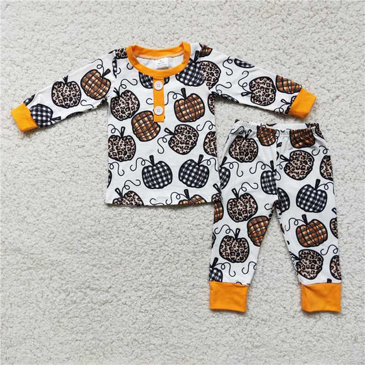 leopard pumpkin boys long sleeve pajamas set 6 C11-38