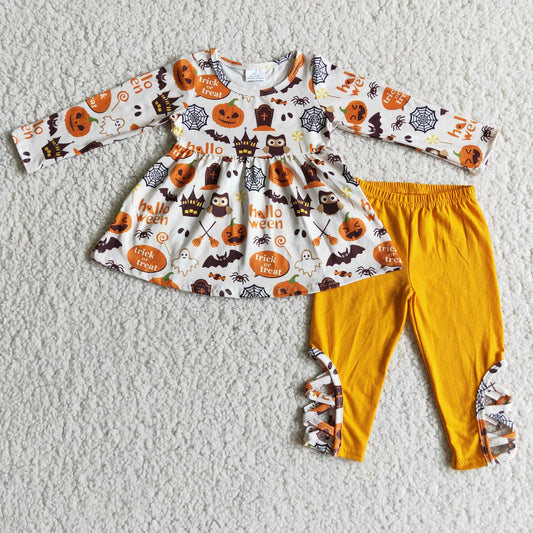 halloween pumpkin Tops criss cross leggings sets 6 C7-38