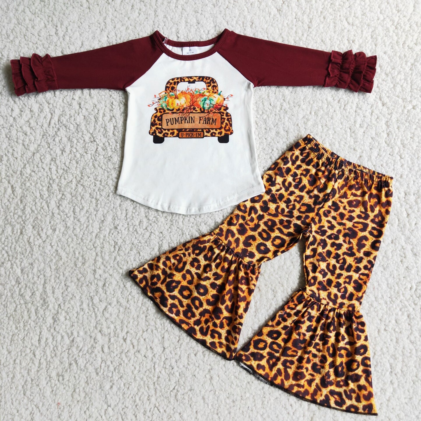 girls pumpkin farm leopard suits 6 C8-37