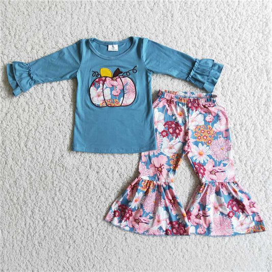 girls pumpkin floral autumn suits 6 C8-39