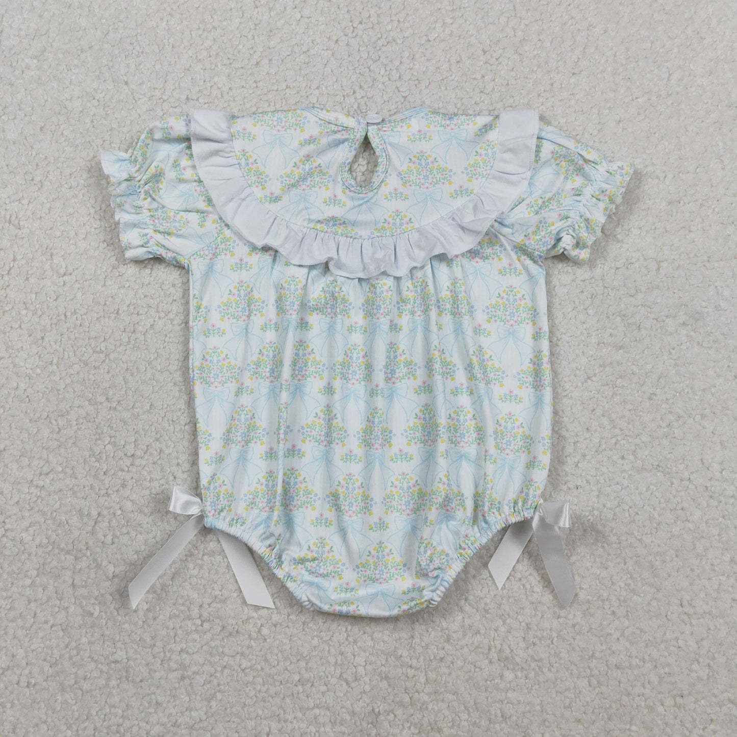 Sibling Smocked Bows Flower Checked Knee Length Dress Ruffle Rompers