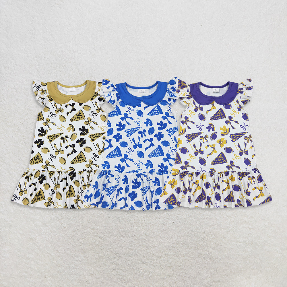 Sibling Baby Girls Go Team Bows Footballs Knee Length Dresses