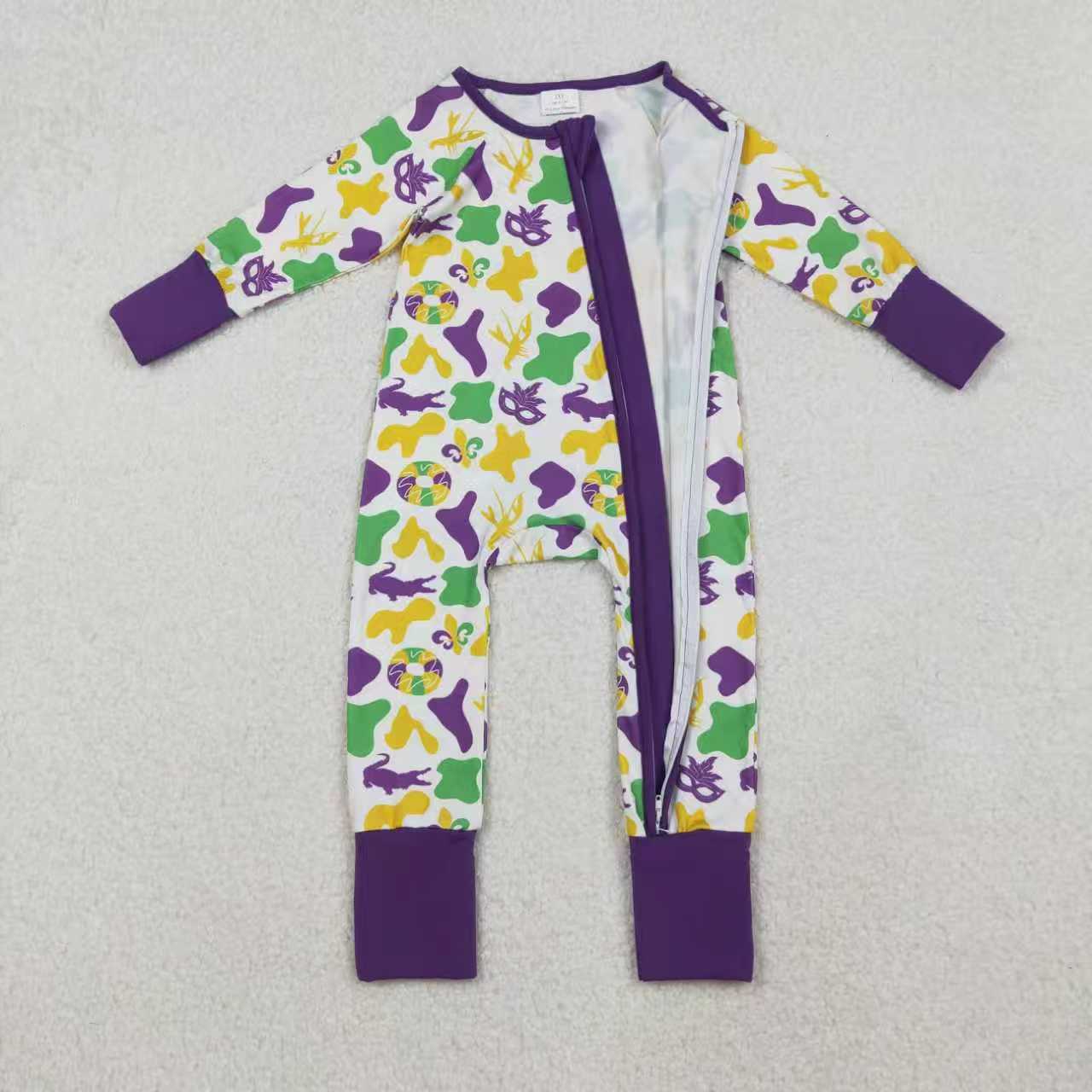 Sibling Baby Boys Mardigras Camo Crayfishes Top Pants Pajamas Sets Zipper Footie Rompers