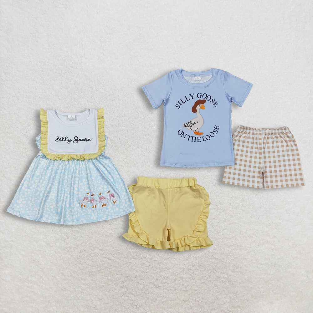 Sibling Baby Boys Girls Silly Gooses Top Short Clothes Sets