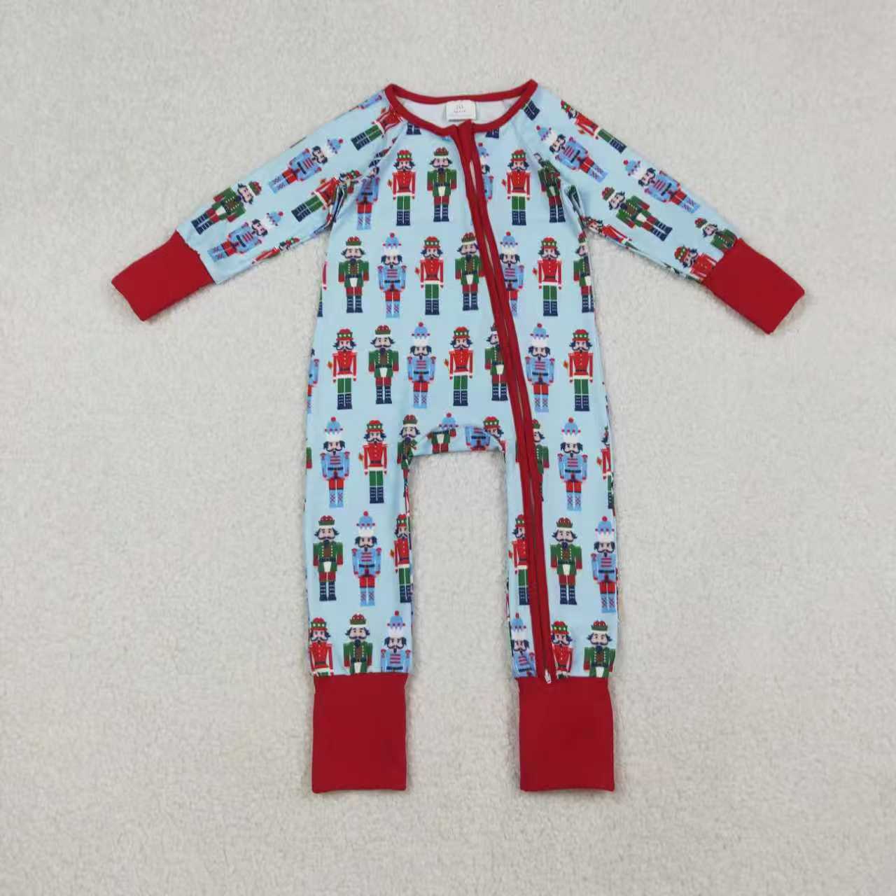 Sibling Baby Boys Girls Soldiers Checked Christmas Ruffle Knee Length Dress Pajamas Sets Footie Rompers