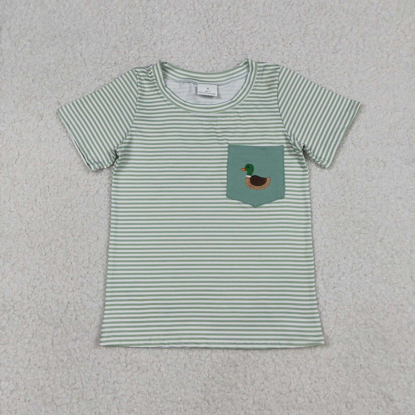 Sibling Baby Boys Green Stripe Embroidery Ducks Hunting T-shirt Top Rompers