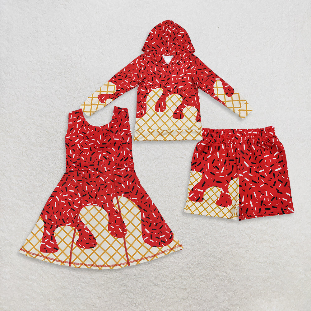 Sibling Baby Boys Girls Red Drip Sprinkles Team Hoodies Shorts Knee Length Dresses