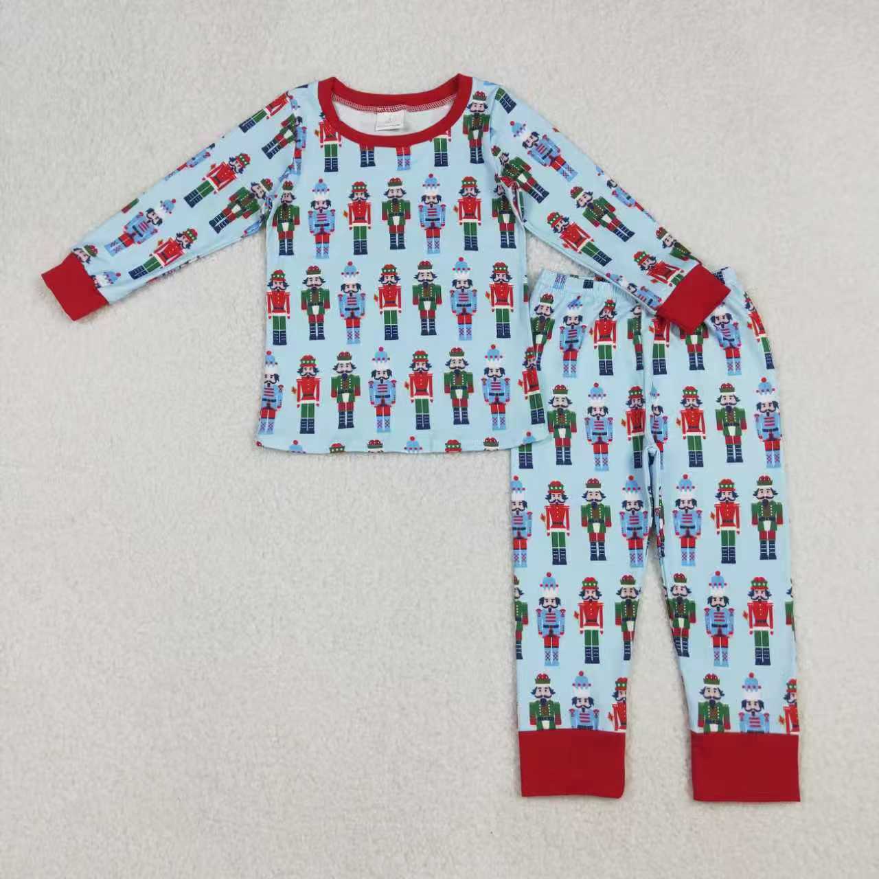 Sibling Baby Boys Girls Soldiers Checked Christmas Ruffle Knee Length Dress Pajamas Sets Footie Rompers