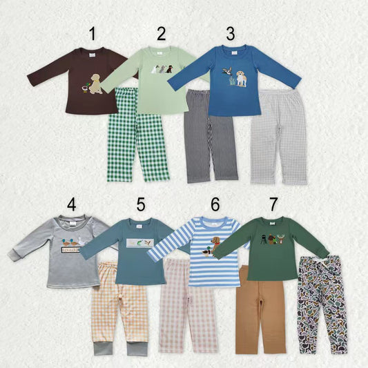 Sibling Baby Boys Embroidery Ducks Dogs Top Pockets Pants Hunting Clothes Sets