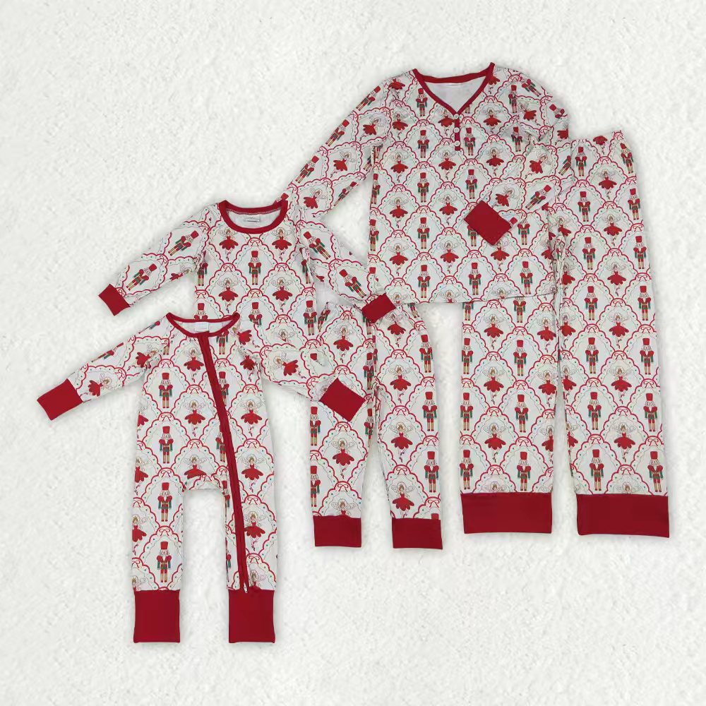 Sibling Baby Girls Bows Soldiers Dancers Checked Pant Christmas Pajamas Sets Zipper Rompers