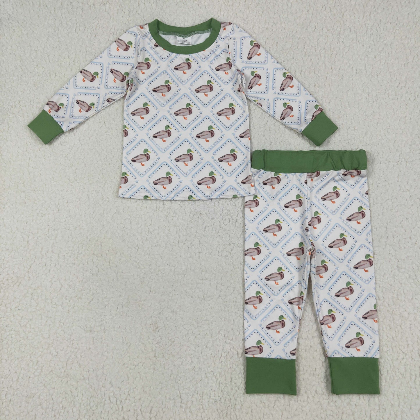 Sibling Baby Boys Long Sleeves Ducks Plaid Top Pant Set Zipper Rompers