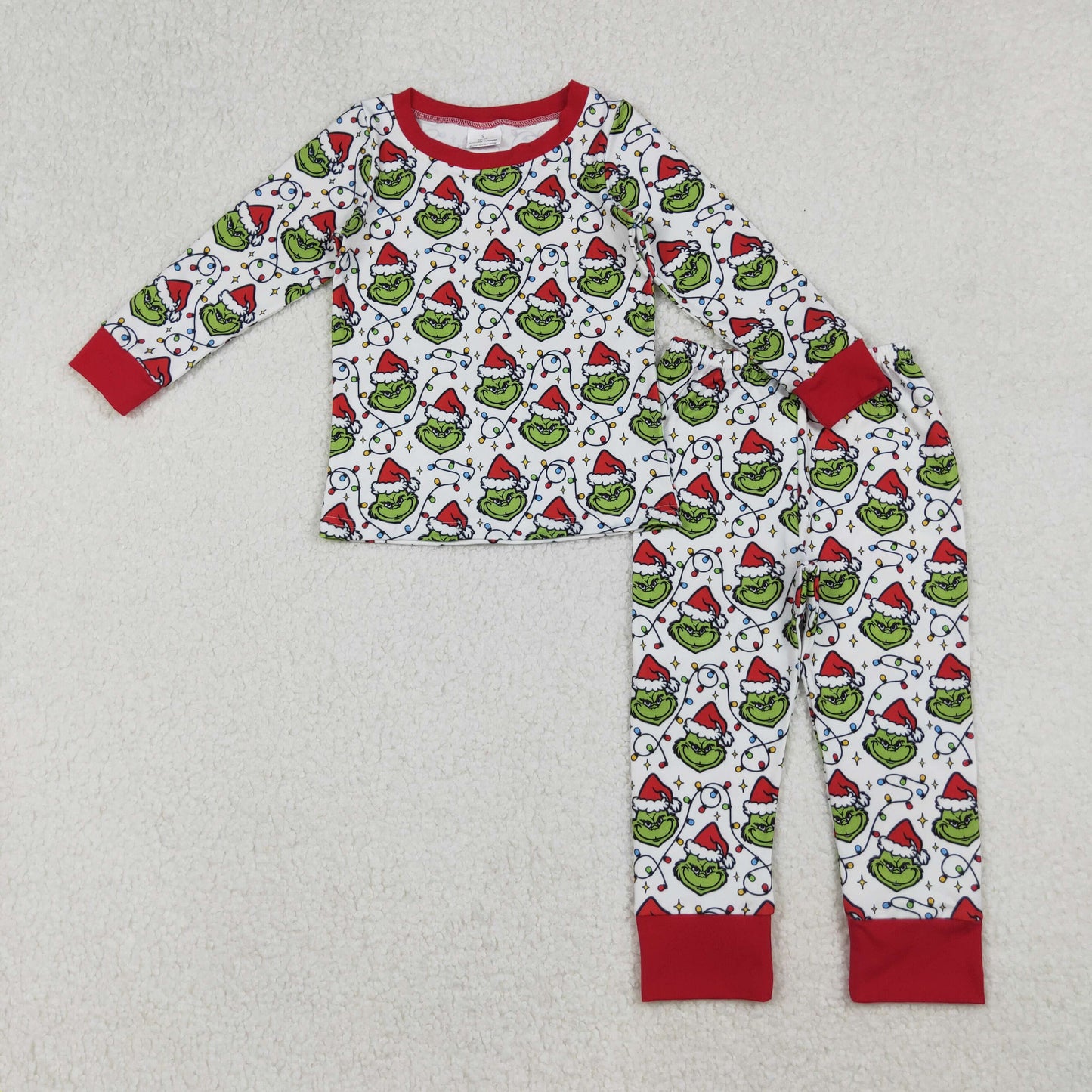 Sibling Baby Boys Green Faces Lights Christmas Pajamas Sets Zipper Footie Rompers
