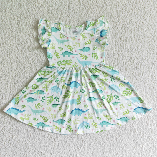 A0-9 girl flutter sleeve dinosaur cartoon summer dress-promotion 2023.12.23