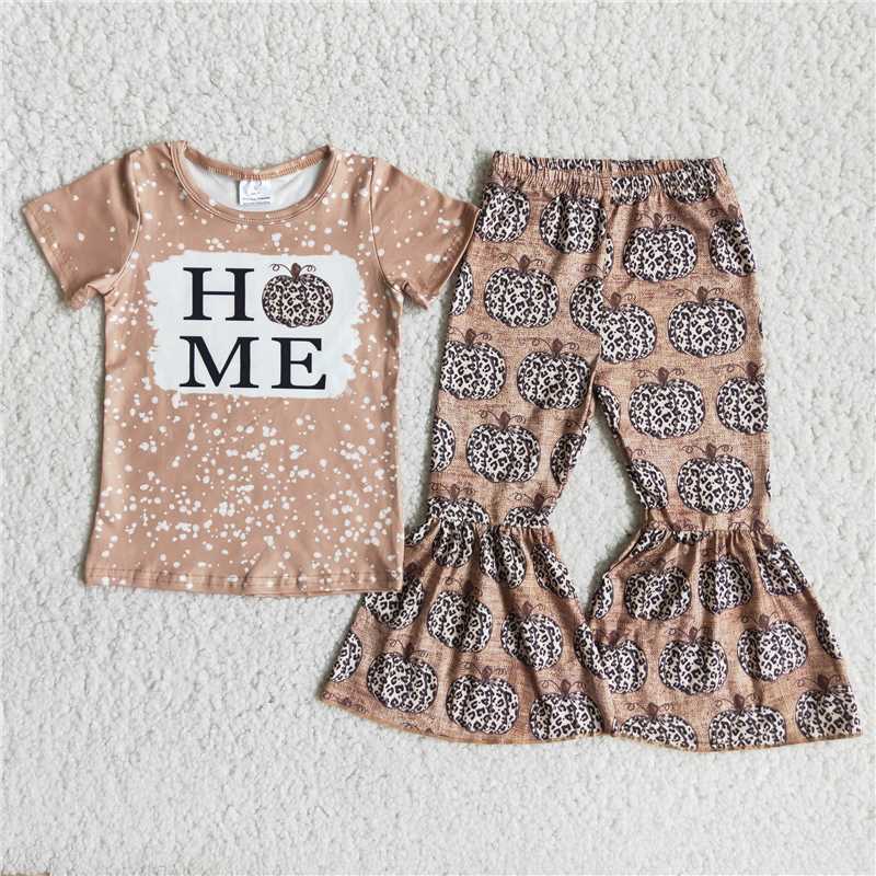 girls "home" pumpkin tops bottoms sets A10-13