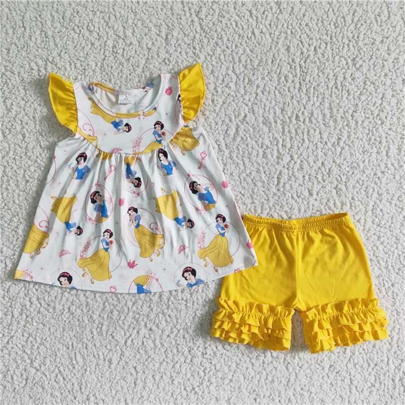 cartoon princess Tops frilly shorts set A17-5-1