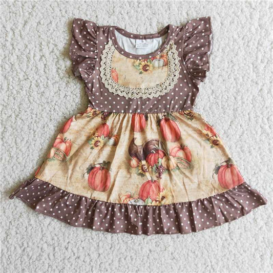 girls pumpkin brown Dress A4-24