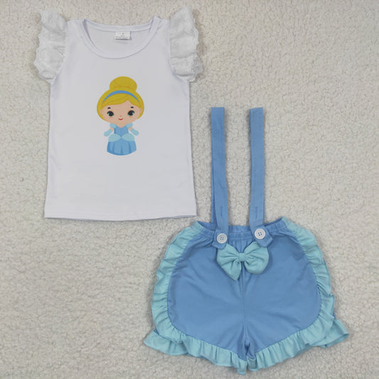 princess tops blue suspender shorts sets A4-3