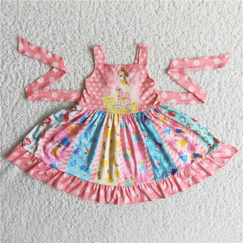 Princess sleeveless patchwork Pink Dress A9-14