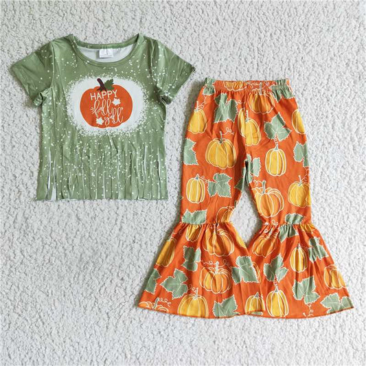 girls happy fall pumpkin tops bottoms sets B10-13