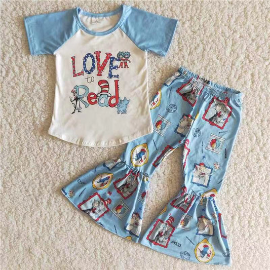 B12-14 girl clothes cartoon blue short sleeve set-promotion 2023.12.16