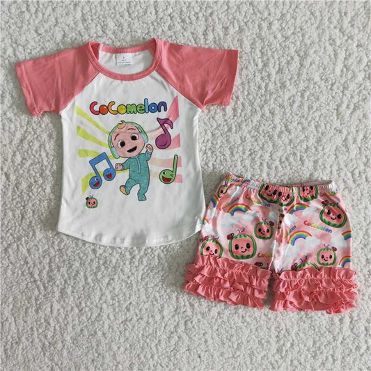 girls cartoon T-shirt Shorts Set B12-22