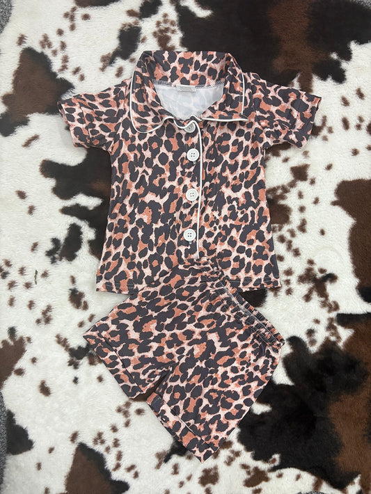 Leopard boy t-shirt shorts pajamas set