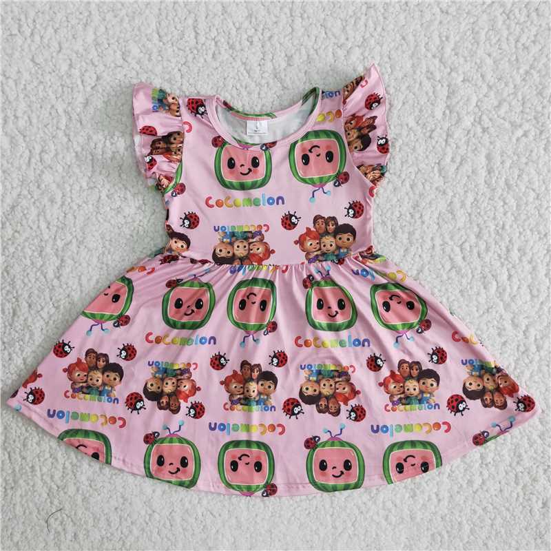 girls cartoon pink dress B17-2