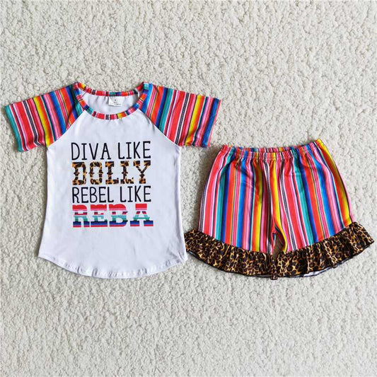 rainbow striped T-shirt shorts sets B7-1