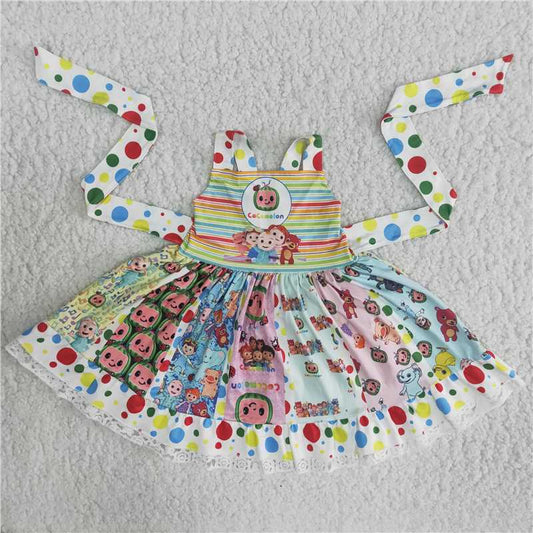 girls cartoon patchwork dress B8-24