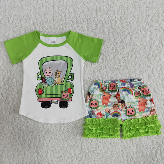 girls cartoon T-shirt Shorts Set B9-12